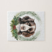 Springer Spaniel Kerst Krans Festieve Pup Legpuzzel (Horizontaal)