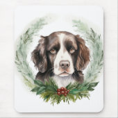 Springer spaniel Kerst Krans Festieve Pup Muismat (Voorkant)