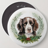 Springer spaniel Kerst Krans Festieve Pup Ronde Button 6,0 Cm (Voorkant /achterkant)