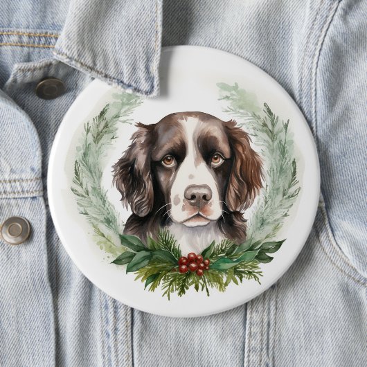 Springer spaniel Kerst Krans Festieve Pup Ronde Button 6,0 Cm (In situ)