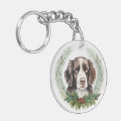 Springer spaniel Kerst Krans Festieve Pup Sleutelhanger (Voorkant Links)