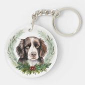 Springer spaniel Kerst Krans Festieve Pup Sleutelhanger (Achterkant)