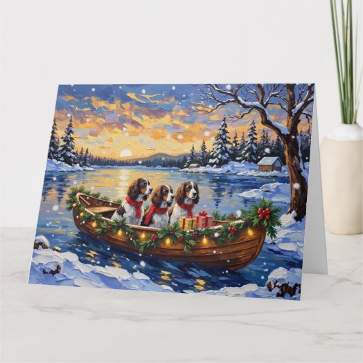 Springer Spaniel Kerstboot Vakantie Kaart (Voorkant)