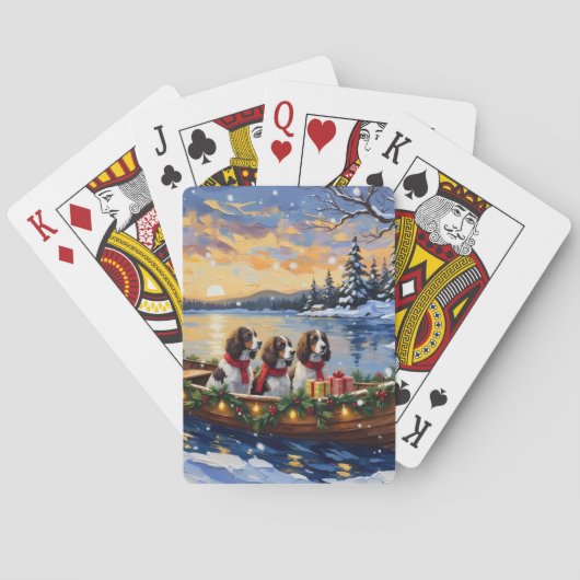 Springer Spaniel Kerstboot Vakantie Pokerkaarten (Achterkant)