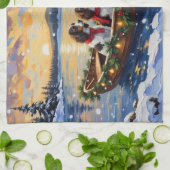 Springer Spaniel Kerstboot Vakantie Theedoek (Gevouwen)