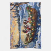 Springer Spaniel Kerstboot Vakantie Theedoek (Verticaal)