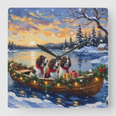 Springer Spaniel Kerstboot Vakantie Vierkante Klok (Voorkant)