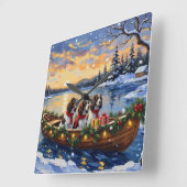 Springer Spaniel Kerstboot Vakantie Vierkante Klok (Hoek)