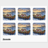 Springer Spaniel Kerstboot Vakantie Vierkante Sticker (Vel)