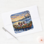 Springer Spaniel Kerstboot Vakantie Vierkante Sticker (Envelop)