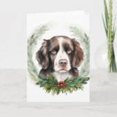 Springer spaniel Kerstkrans Festieve Pup Kaart (Voorkant)