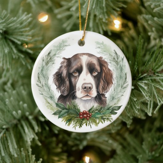 Springer Spaniel Kerstkrans Festieve Pup Keramisch Ornament (Boom)