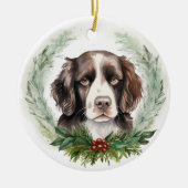 Springer Spaniel Kerstkrans Festieve Pup Keramisch Ornament (Voorkant)
