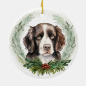 Springer Spaniel Kerstkrans Festieve Pup Keramisch Ornament (Achterkant)
