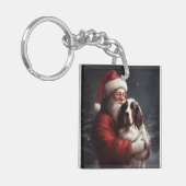 Springer Spaniël Kerstman Feestelijke Kerstmis Sleutelhanger (Voorkant Links)