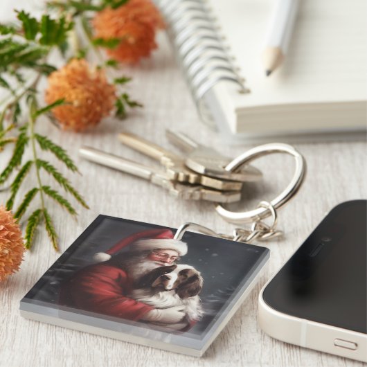 Springer Spaniël Kerstman Feestelijke Kerstmis Sleutelhanger (Voorkant Rechts)