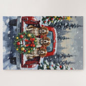 Springer Spaniel Kerstmis Rode Truck Vakantie Legpuzzel (Horizontaal)