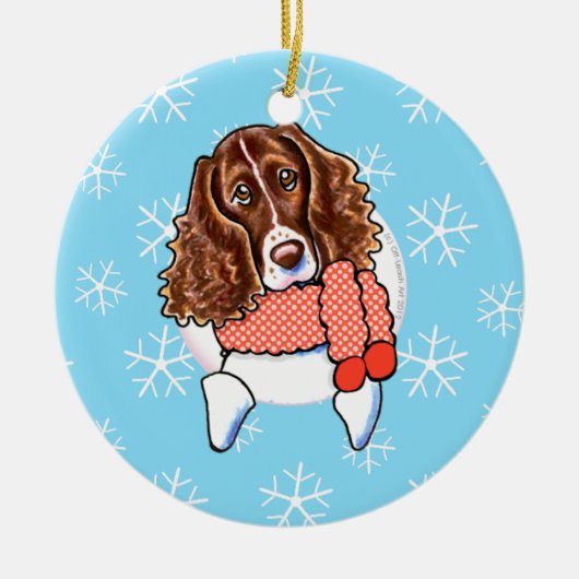 Springer Spaniel laat het sneeuwen Keramisch Ornament (Voorkant)