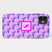 Springer Spaniel Leuke Hond Roze Silhouet Monogram Case-Mate iPhone Case (Achterkant (horizontaal))