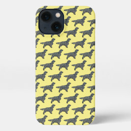 Springer Spaniel Leuke Hond Silhouet Grid Geel iPhone 13 Hoesje