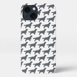 Springer Spaniel Leuke Hond Silhouet Grid Wit iPhone 13 Hoesje