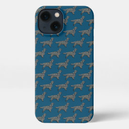 Springer Spaniel Leuke Hond Silhouet Raster Blauw iPhone 13 Hoesje