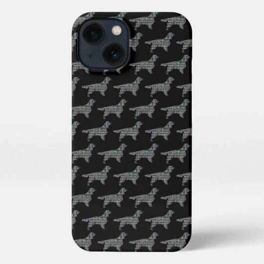 Springer Spaniel Leuke Hond Silhouet Raster Zwart iPhone Hoesje (Achterkant)