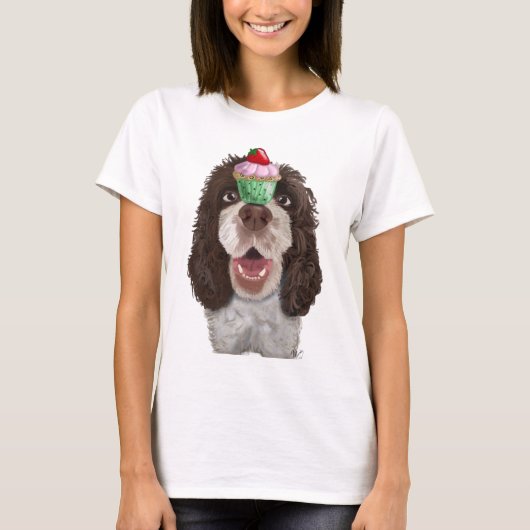 Springer Spaniel met Cupcake 2 T-shirt (Voorkant)