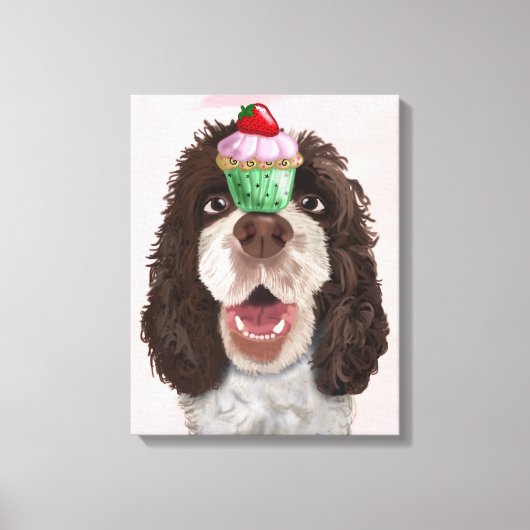 Springer Spaniel met Cupcake Canvas Afdruk (Voorkant)