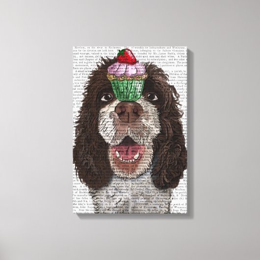 Springer Spaniel met Cupcake Canvas Afdruk (Voorkant)