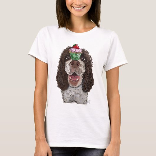 Springer Spaniel met Cupcake T-shirt (Voorkant)