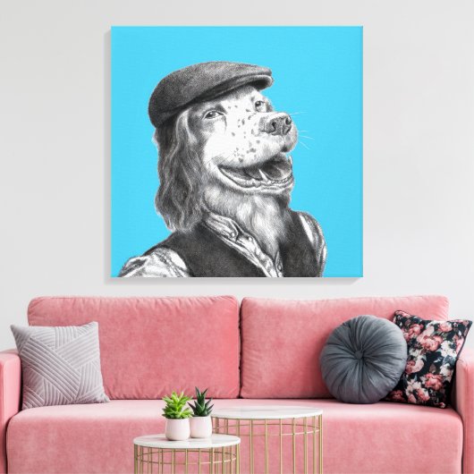 Springer Spaniel met Flat Pet (Old-School Blue) Canvas Afdruk (Insitu (Woonkamer))