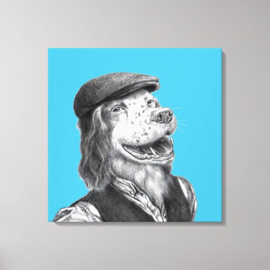 Springer Spaniel met Flat Pet (Old-School Blue) Canvas Afdruk (Voorkant)