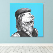 Springer Spaniel met Flat Pet (Old-School Blue) Canvas Afdruk (Insitu (Houten vloer))