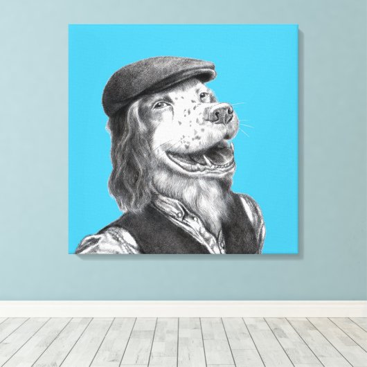 Springer Spaniel met Flat Pet (Old-School Blue) Canvas Afdruk (Insitu (Houten vloer))