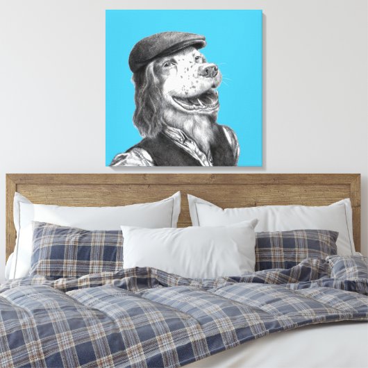Springer Spaniel met Flat Pet (Old-School Blue) Canvas Afdruk (Insitu (Slaapkamer))