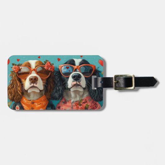 Springer Spaniel met Hart Rozen Valentijnsdag Bagagelabel (Voorkant horizontaal)