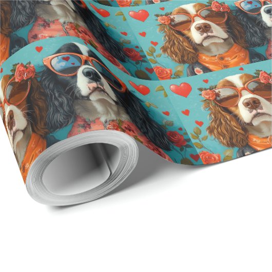 Springer Spaniel met Hart Rozen Valentijnsdag Cadeaupapier (Rol Hoek)