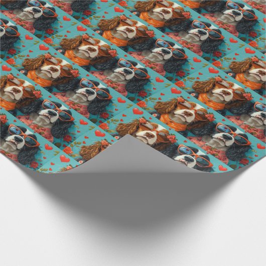 Springer Spaniel met Hart Rozen Valentijnsdag Cadeaupapier (Hoek)