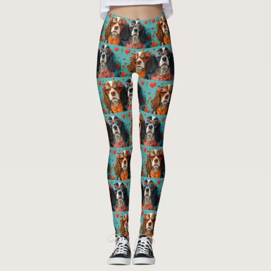 Springer Spaniel met Hart Rozen Valentijnsdag Leggings (Voorkant)