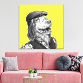 Springer Spaniel met Platte Pet (Retro Geel) Canvas Afdruk