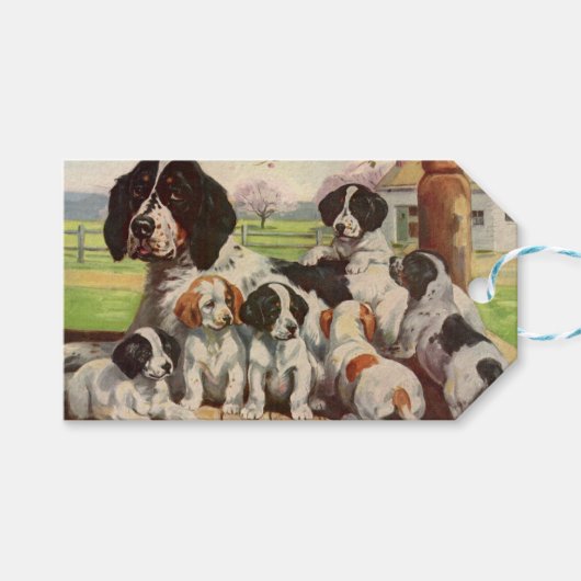 Springer Spaniel moeder en puppies Cadeaulabel (Voorkant (Horizontaal))