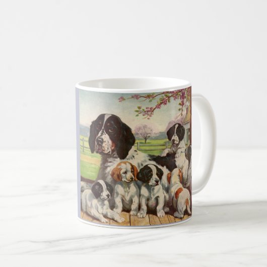 springer spaniel moeder en puppies koffiemok (Voorkant rechts)