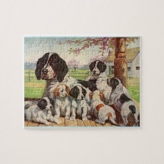 springer spaniel moeder en puppies legpuzzel (Horizontaal)