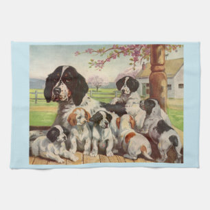 springer spaniel moeder en puppies theedoek