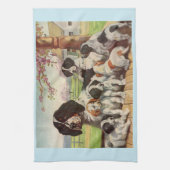 springer spaniel moeder en puppies theedoek (Verticaal)