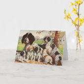 Springer spaniel moeder en puppy's kaart (Gele Bloem)