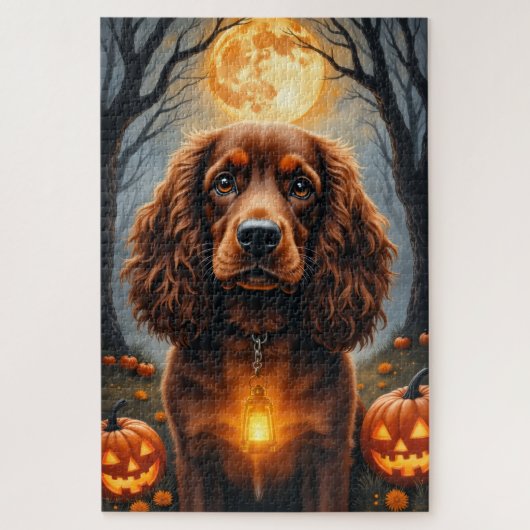 Springer Spaniel Oogstmaan Halloween Portret A Legpuzzel (Verticaal)