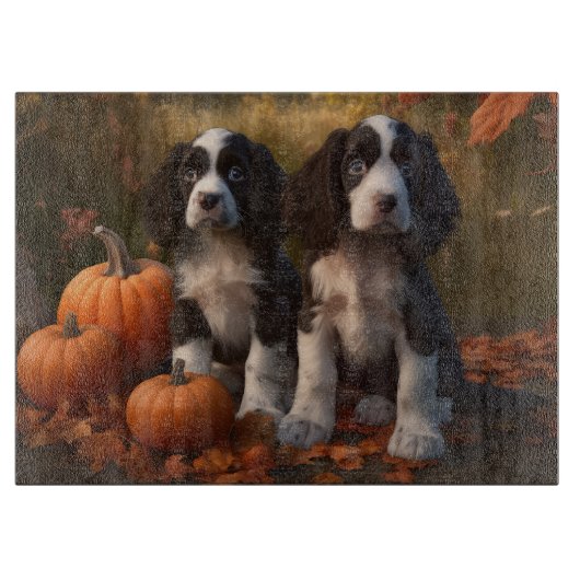 Springer Spaniel Pup Autumn Delight Pompoen Snijplank (Voorkant)