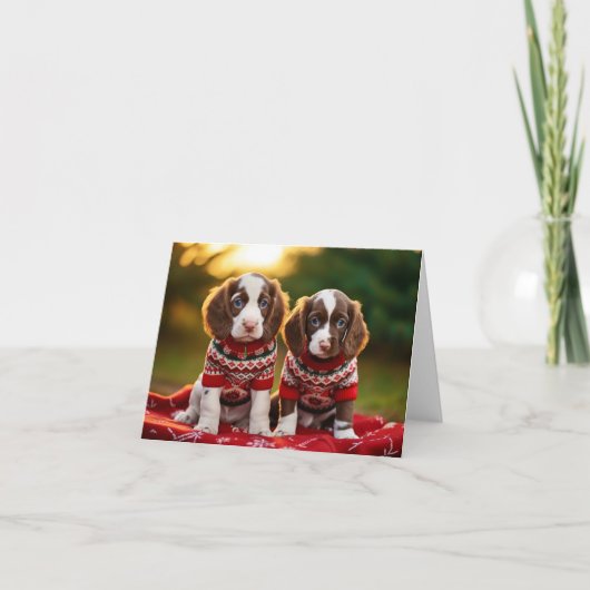Springer Spaniel Puppies Kerst Kaart (Voorkant)
